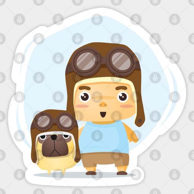 Boy and Dog in Pilot Costume Sticker by MonkeyBusiness